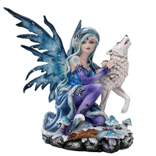Fée avec loup Blanc -- 16cm