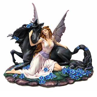 Statuette Fée grande Taille Licorne Noire