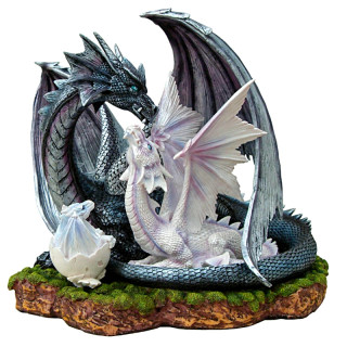 Statuette 2 Dragons avec Bébé Dragon