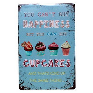 Plaque Décoration Vintagecupcake et Bonheur-- 20x30cm