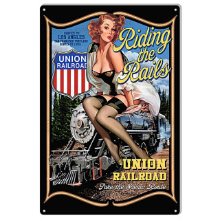 Plaque Vintage Pin Up Train -- 20x30cm