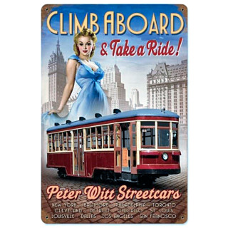 Plaque Déco Vintage Tramway Pin Up Ancien-- 20x30cm
