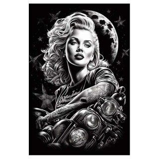 Plaque Métal Vintage Pin Up Moon Road