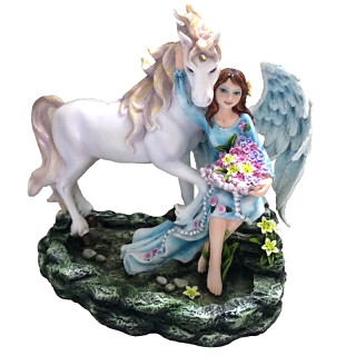 Figurine Fée & Cheval "Bonheur" -- 21cm