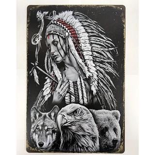 Plaque Vintage Fille Indienne -- 20x30cm