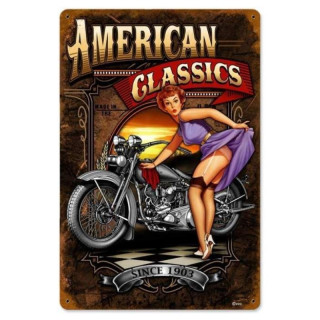 Plaque Déco Mur Motos Vintages et Pin Up USA -- 20x30cm