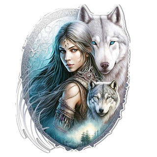 Plaque Métal Fantasy Loups et Elfe