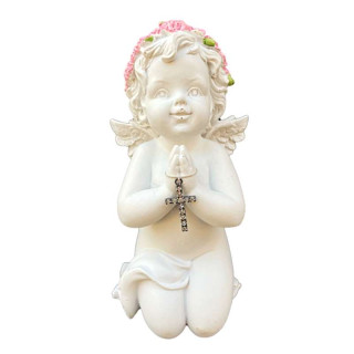 Statuette Ange Auréole rose Priant