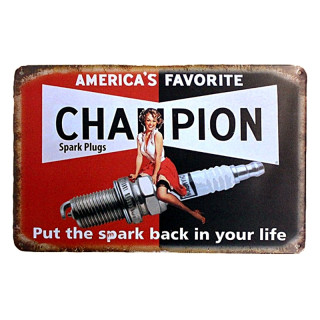 Plaque Vintage Champion Rouge -- 20x30cm