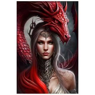 Plaque Relief Fée et Dragon Red