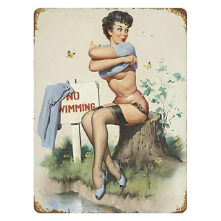 Plaque Rétro Pin Up No Swimming
