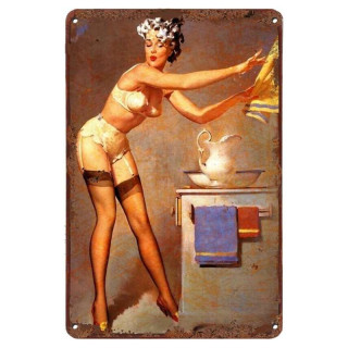 Plaque Rétro Pin Up Salle de Bains