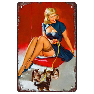 Plaque Rétro Pin Up Chatons