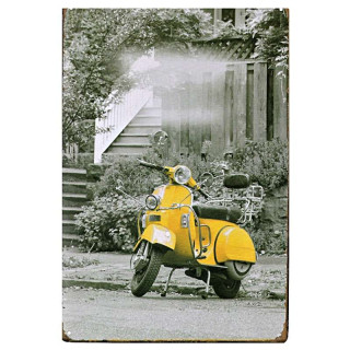 Plaque Rétro Scooter Jaune