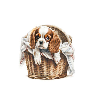 Plaque Rétro Petit Chien dans un Panier