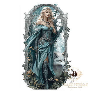 Plaque Guerrière Elfique et Loup Blanc