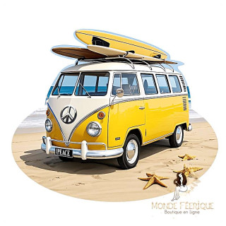 Plaque Vintage Combi Jaune Surf – Van Volkswagen Peace & Beach