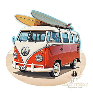 Plaque Vintage Combi Rouge Surf – Van Volkswagen Peace & Plage
