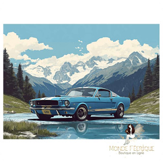 Plaque métal voiture Mustang bleue