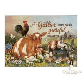 Plaque métal campagne – Animaux de ferme & message inspirant