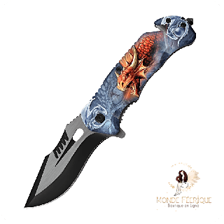 Couteau rétractable type couteau de chasse sur le theme des dragons