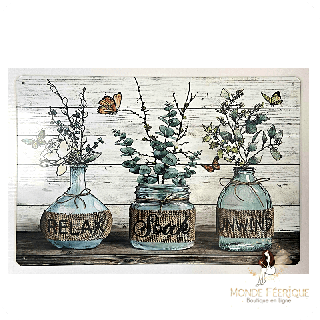 Plaque décorative Relax Soak Unwind - Verres vintage et fleurs champêtres