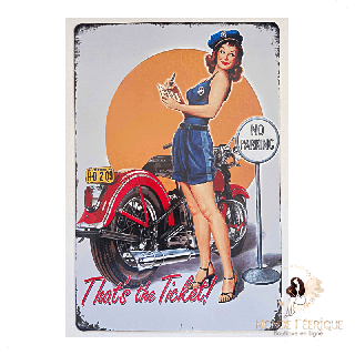 Plaque métal rétro pin-up policière – That’s the Ticket – Moto vintage