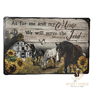 Plaque métal Chevaux avec verset biblique – Déco rustique & spirituelle
