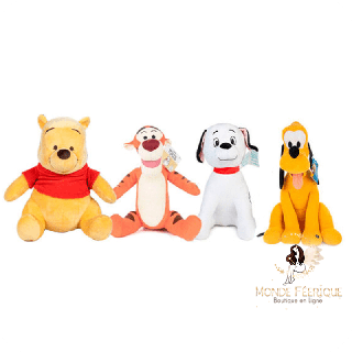 Lot 4 peluches Disney 24 cm avec son – Winnie, Tigrou, Dalmatien, Pluto