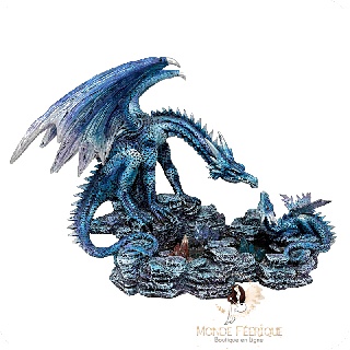 Statuette de Dragon bleu et son bébé Dragon