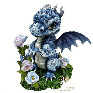 Figurine de Bébé Dragon bleu avec des fleurs 