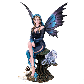 Fée bleue avec dragon argenté – Statuette fantasy