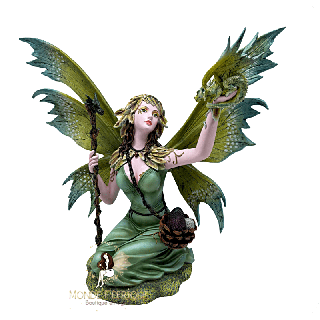 Statuette de Fée verte et dragon de la forêt – Figurine nature mystique