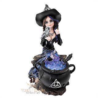 Sorcière au chaudron violet – Figurine magique LED