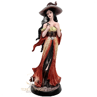 Sorcière orange et hibou doré – Figurine lumineuse