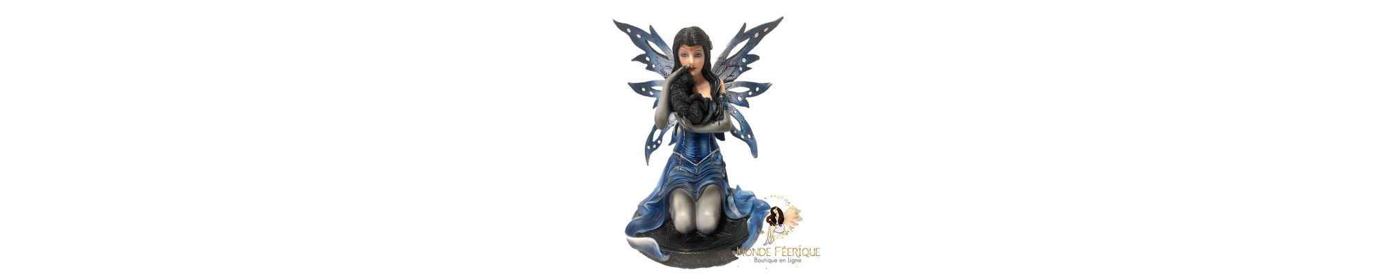 Statuette de fée en résine avec un chat
